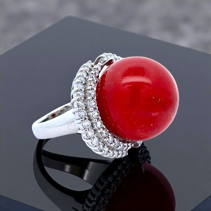 Coral, Diamond and Platinum Statement Ring