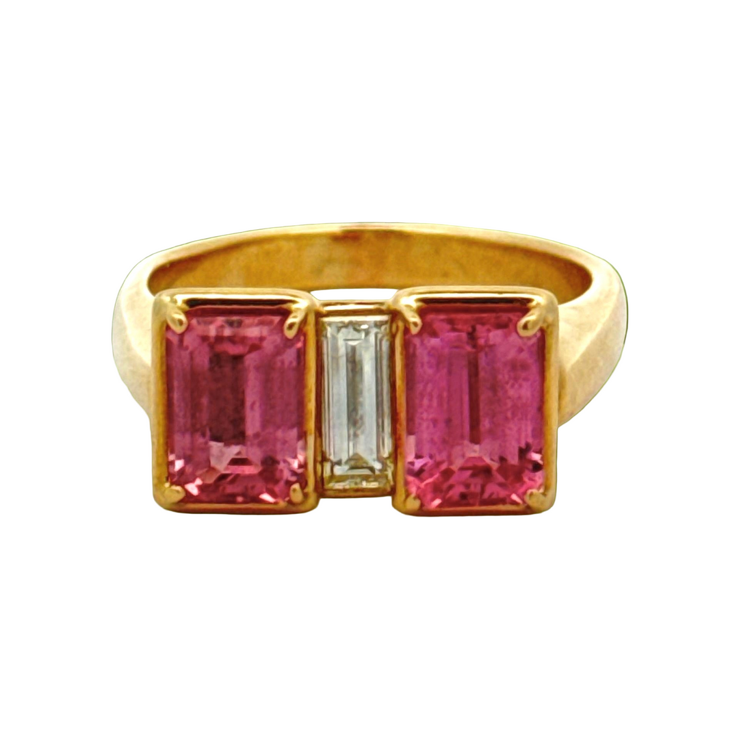 Pink Sapphire, Diamond and 18K Yellow Gold Statement Ring