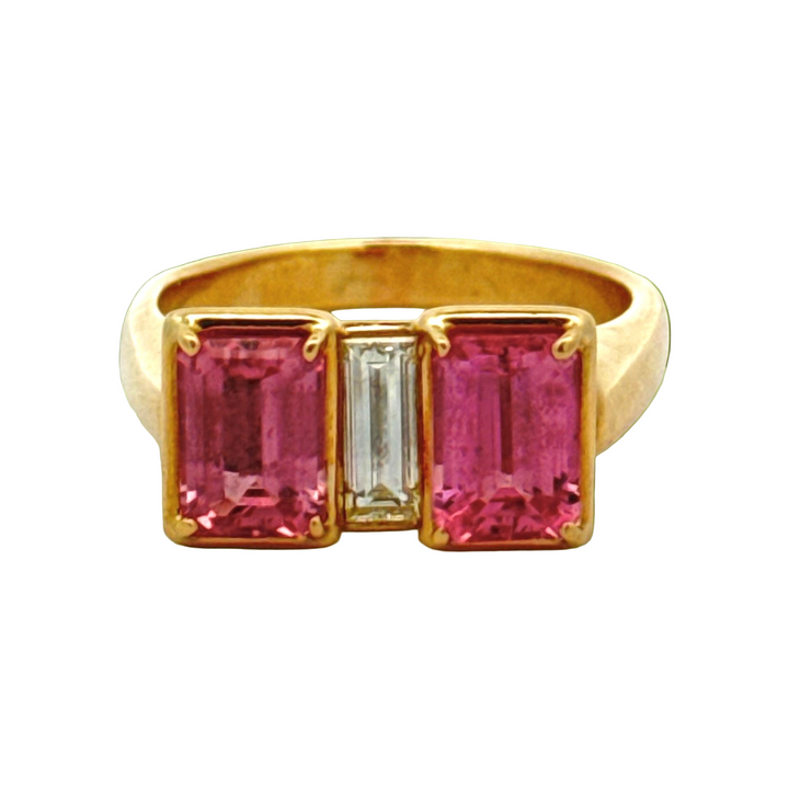 Pink Sapphire, Diamond and 18K Yellow Gold Statement Ring