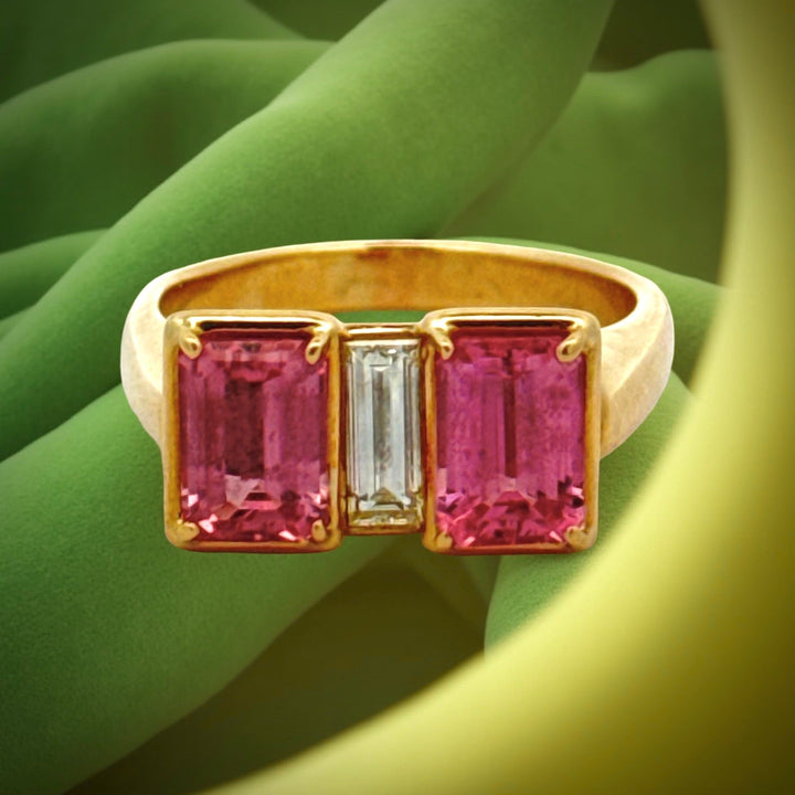 Pink Sapphire, Diamond and 18K Yellow Gold Statement Ring