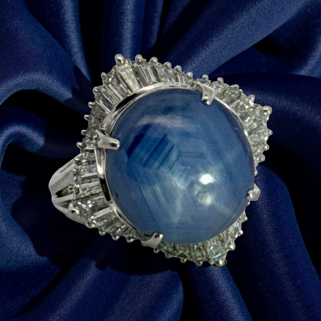 Star Sapphire, Diamond and Platinum Ballerina Ring