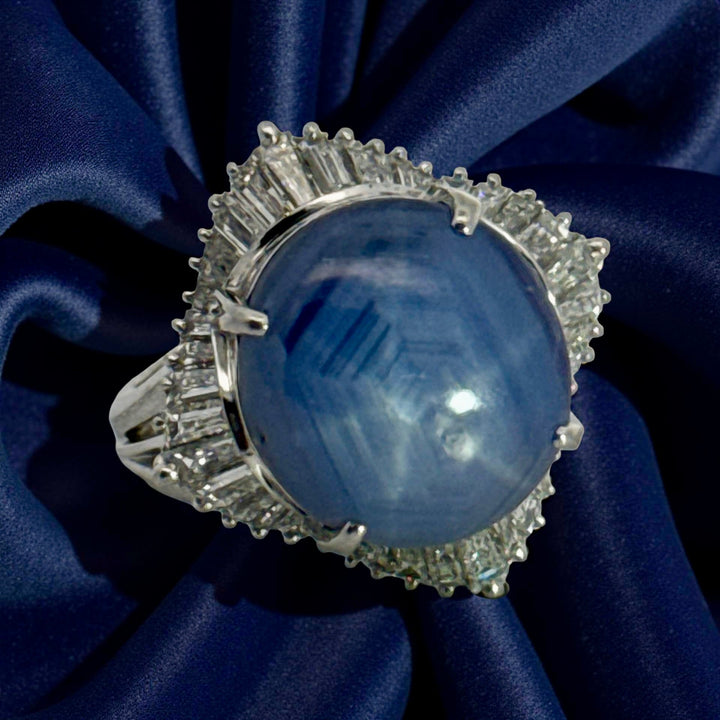 Star Sapphire, Diamond and Platinum Ballerina Ring