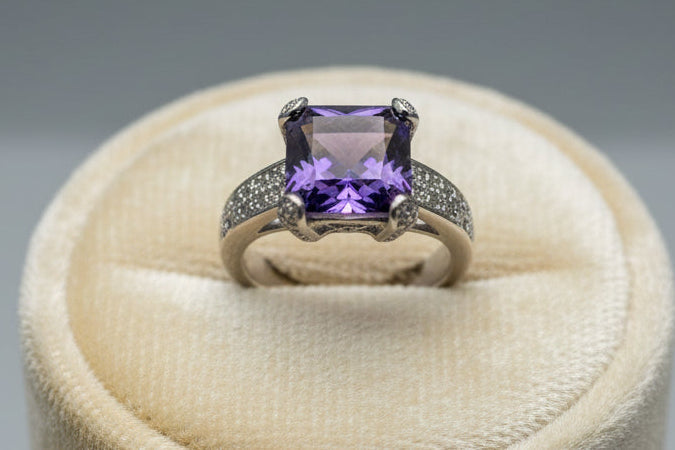 Amethyst, Diamond and 14K White Gold Ring