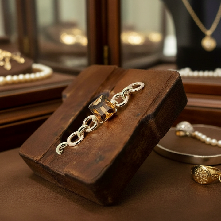 Retro 150 ct Citrine and 14K Rose and Yellow Gold Bracelet