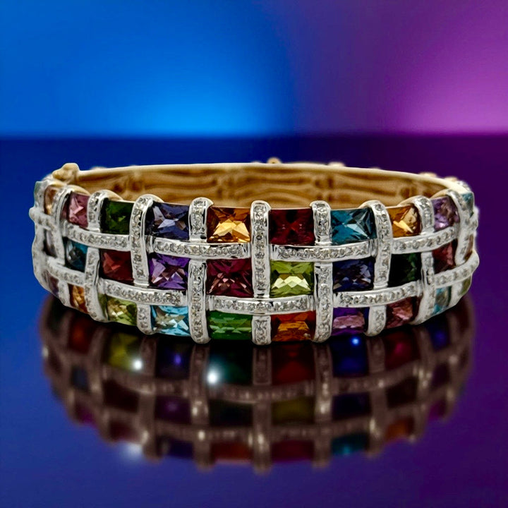 Bellarri Diamond and Multi Color Gemstones 18K Yellow Bangle