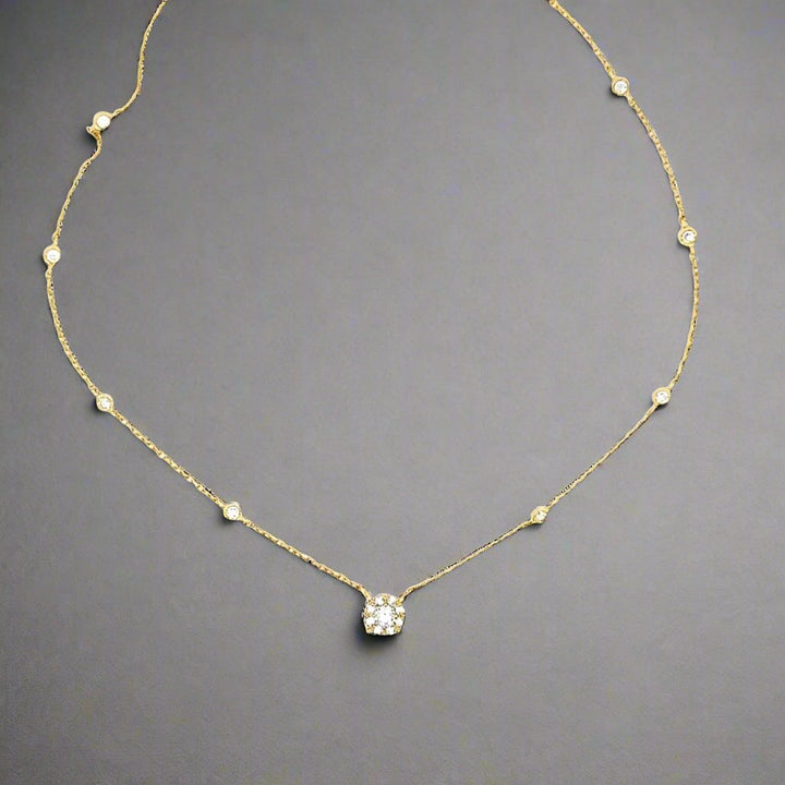 Diamond and 14K Yellow Gold Station Necklace