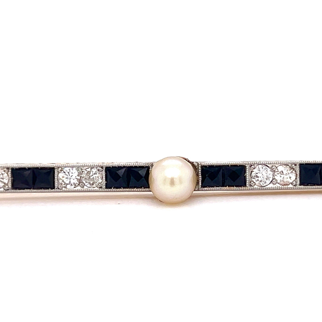 Diamond, Sapphire and Pearl 18K Yellow Gold Brooch