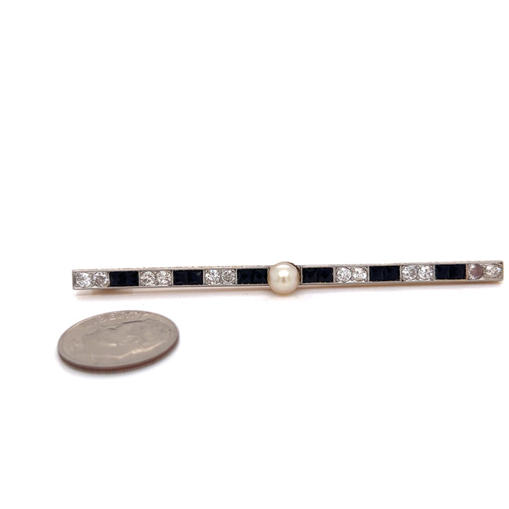 Diamond, Sapphire and Pearl 18K Yellow Gold Brooch