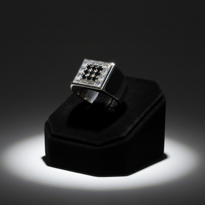 Graff Black and White Diamond Platinum Gents Ring
