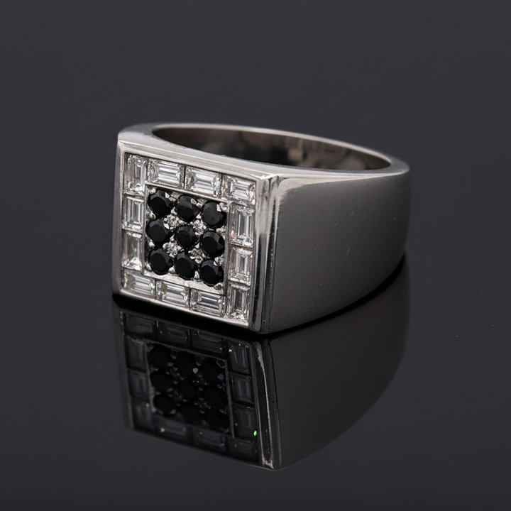 Graff Black and White Diamond Platinum Gents Ring