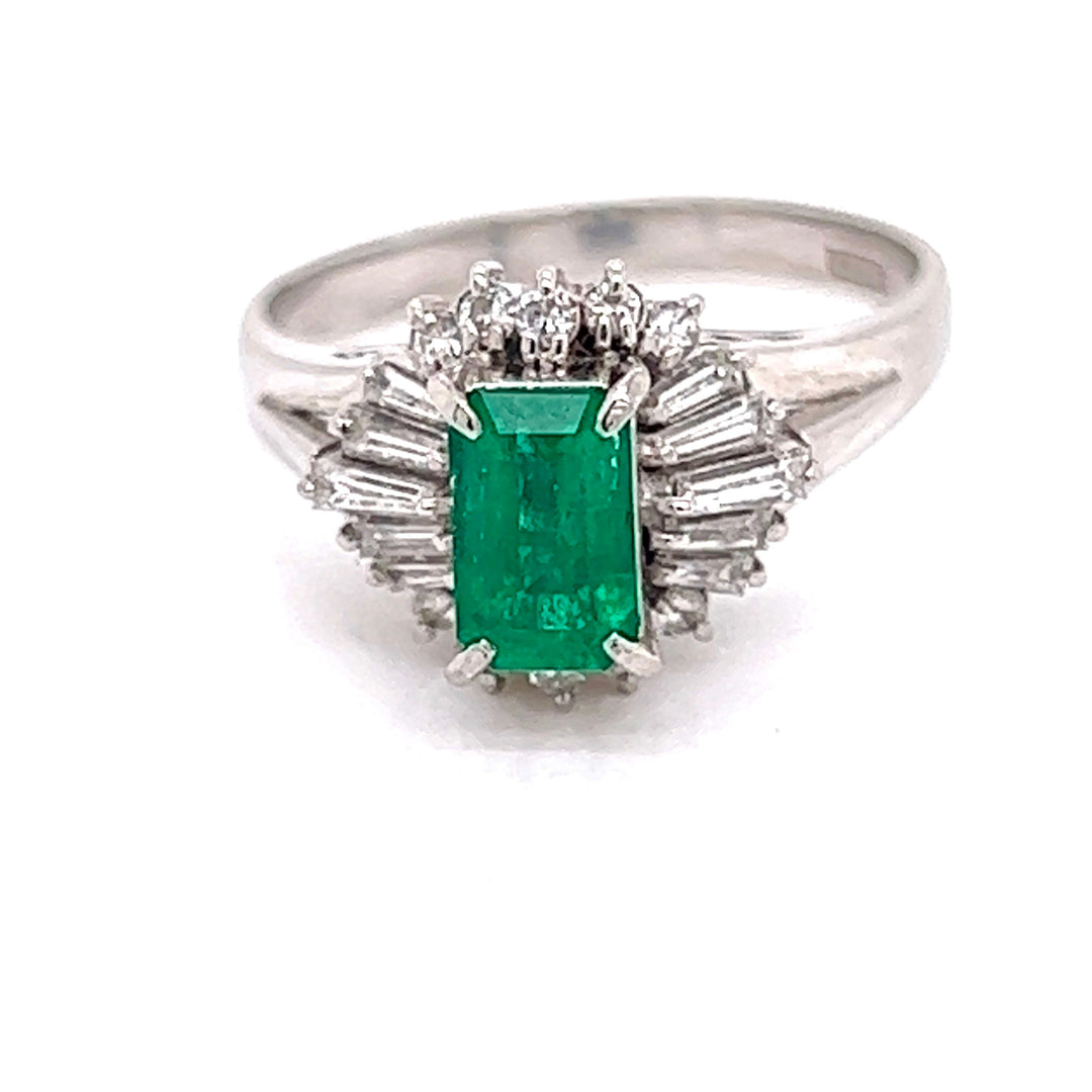 Emerald and Diamond Platinum Halo Ring