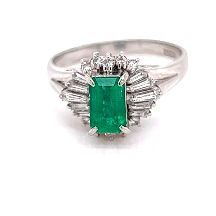 Emerald and Diamond Platinum Halo Ring