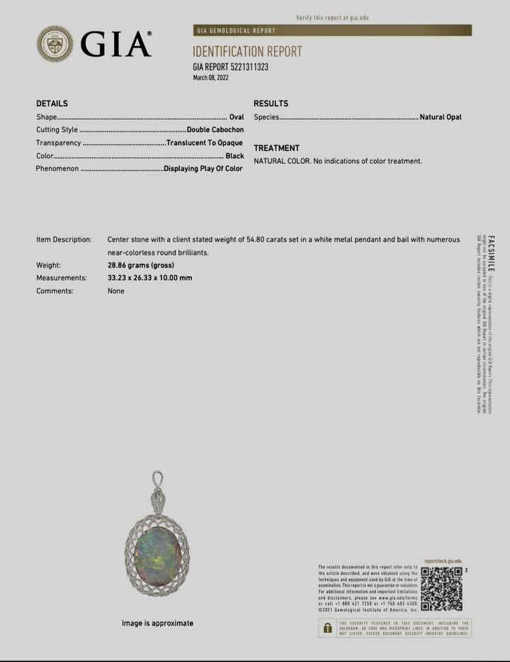 Estate 54.80 ct Fine Black Opal Diamond Necklace (GIA) 14726