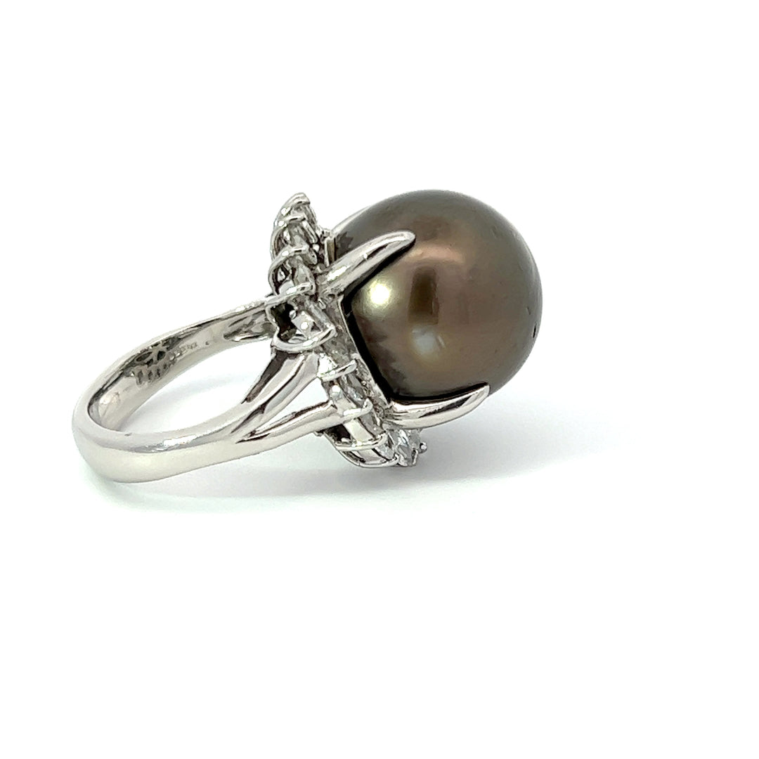 Natural Tahitian Pearl and Diamond Ring