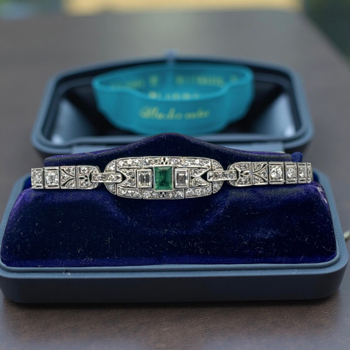 Art Deco Emerald and Diamond Platinum Bracelet