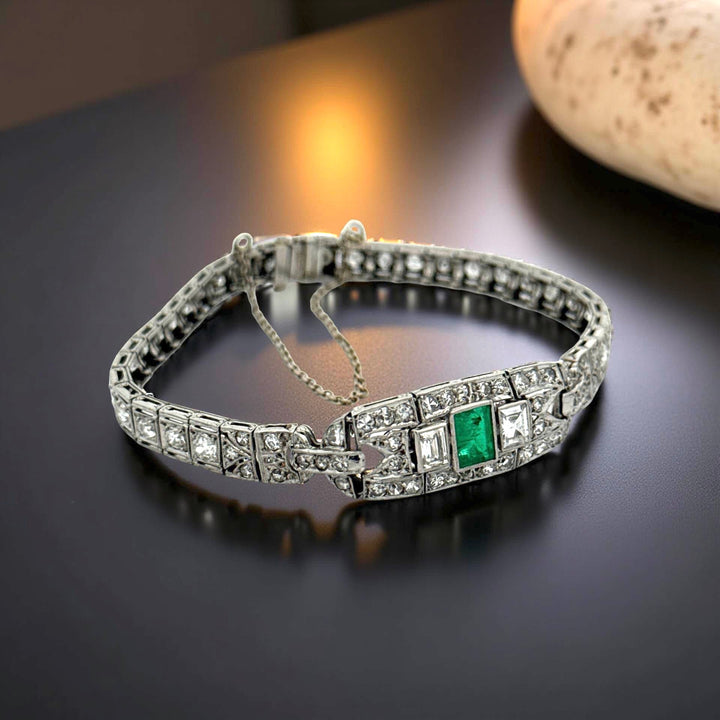 Art Deco Emerald and Diamond Platinum Bracelet