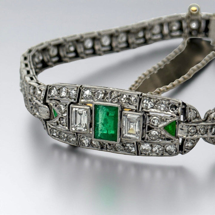 Art Deco Emerald and Diamond Platinum Bracelet