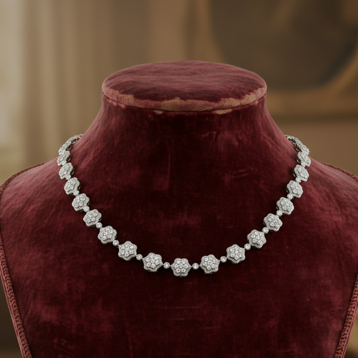 Designer AV 8.46cttw Diamond 14Kt White Gold Floral Necklace