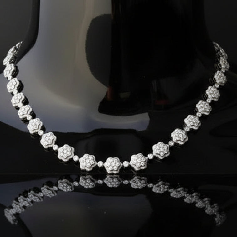 Designer AV 8.46cttw Diamond 14Kt White Gold Floral Necklace