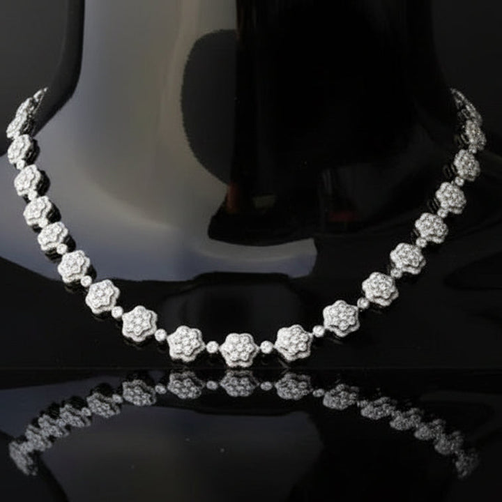 Designer AV 8.46cttw Diamond 14Kt White Gold Floral Necklace