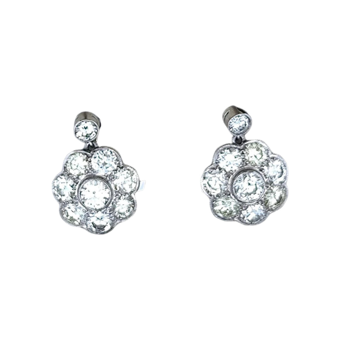 Retro Diamond Flower Platinum Earrings