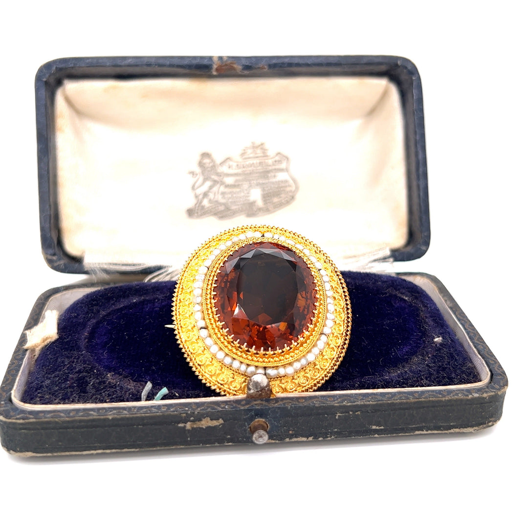 Art Deco Citrine and 14K Yellow Gold Pendant Brooch