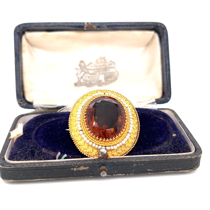 Art Deco Citrine and 14K Yellow Gold Pendant Brooch