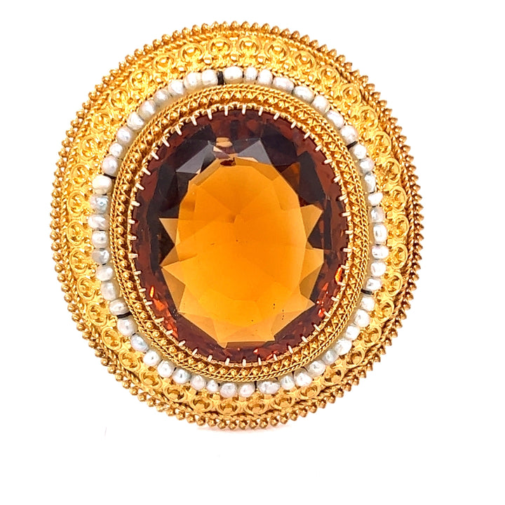 Art Deco Citrine and 14K Yellow Gold Pendant Brooch