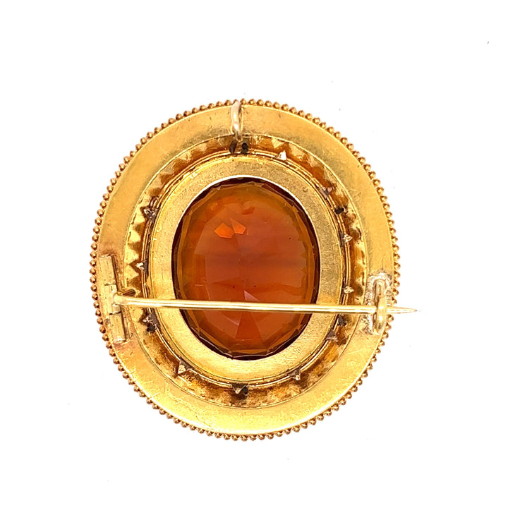 Etruscan Citrine and Natural Seed Pearl Brooch