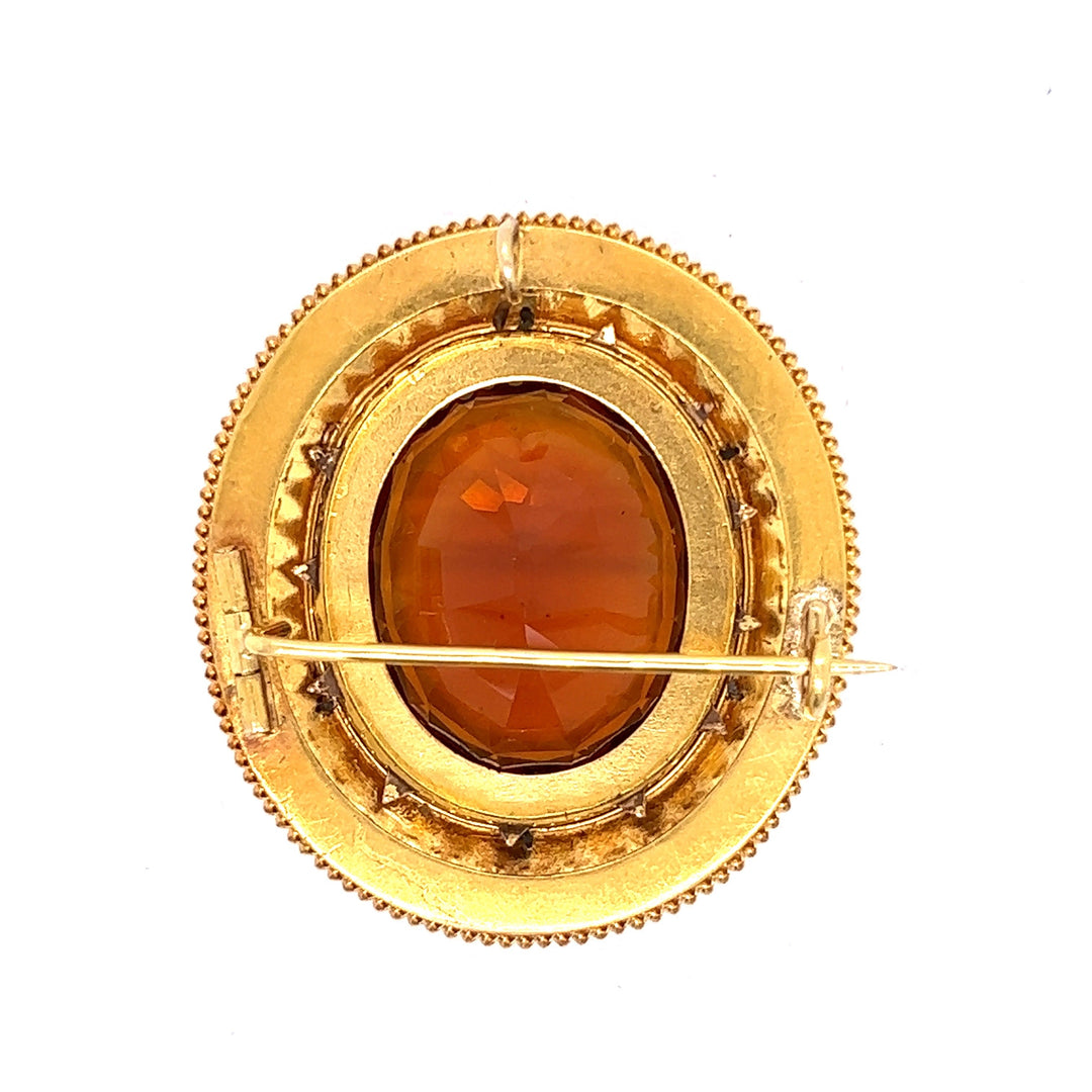 Art Deco Citrine and 14K Yellow Gold Pendant Brooch
