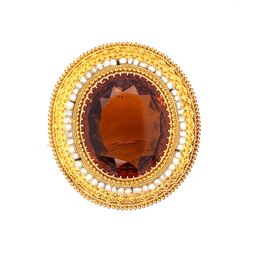 Art Deco Citrine and 14K Yellow Gold Pendant Brooch
