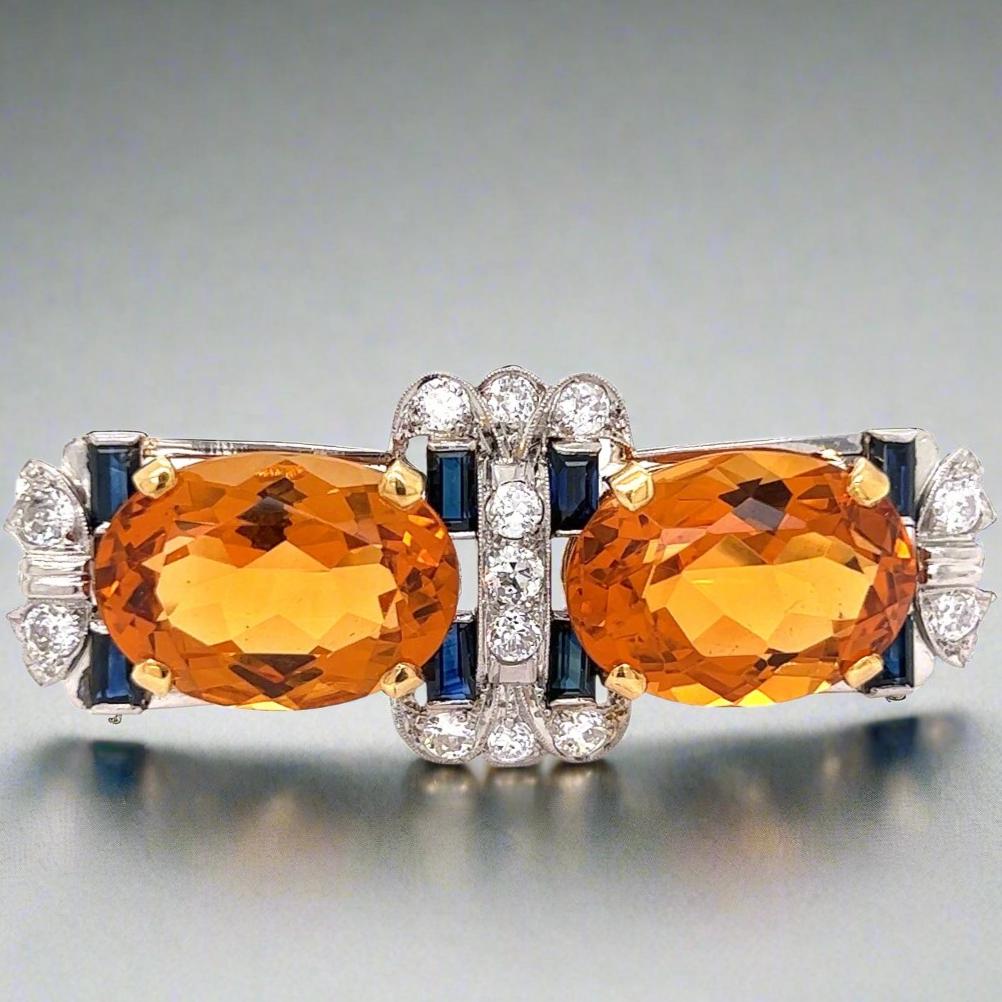 Art Deco Citrine, Sapphire and Diamond Brooch