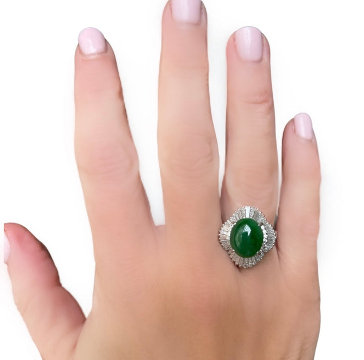 Jade and Diamond Platinum Halo Ring