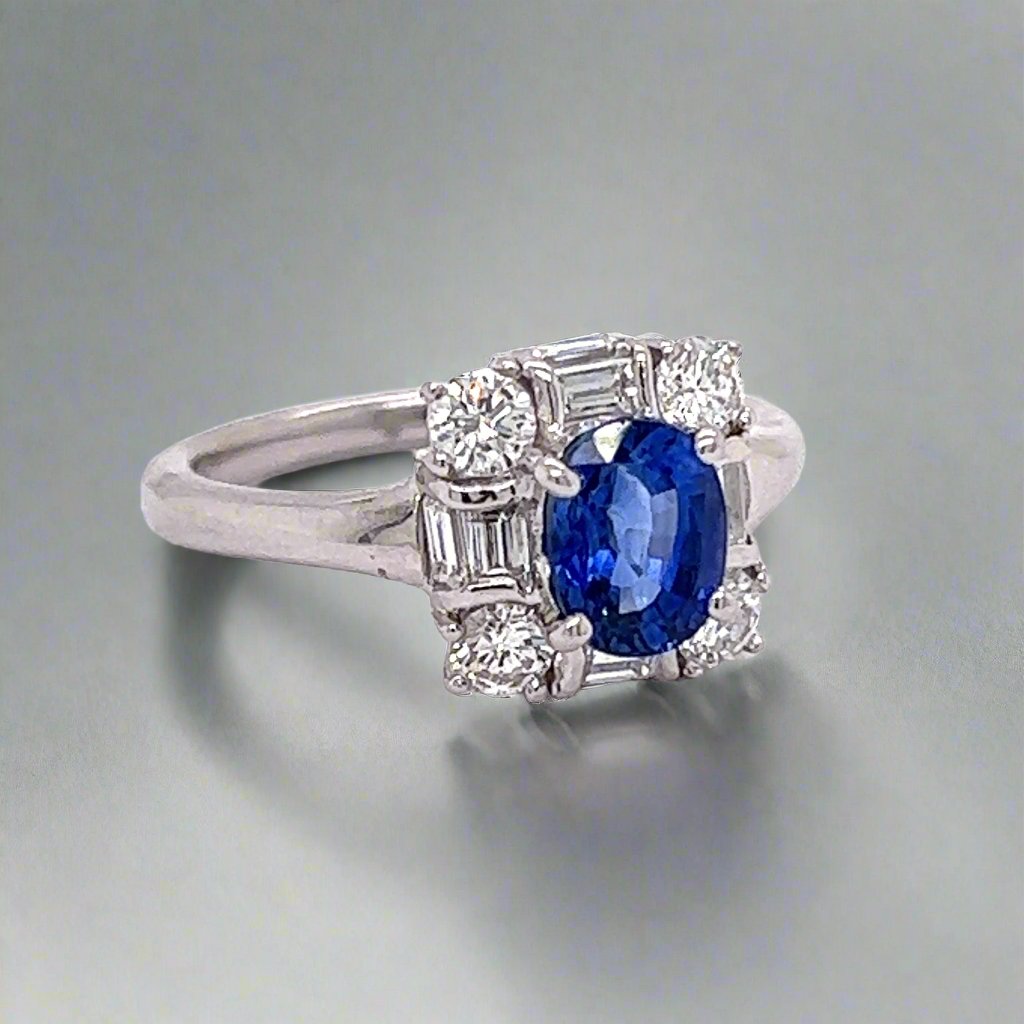 Estate Fine Sapphire Diamond and Platinum Ring