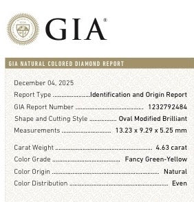 Natural Fancy Green Yellow 4.63ct Oval Center Diamond Platinum & 18K YRingellow Gold
