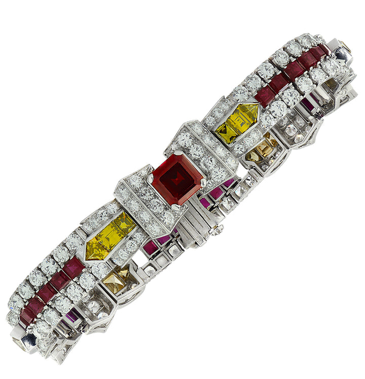 London Estate Art Deco Gem Ruby Diamond Platinum Bracelet Black Star Frost 14336