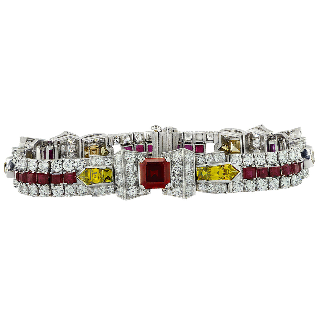 London Estate Art Deco Gem Ruby Diamond Platinum Bracelet Black Star Frost 14336