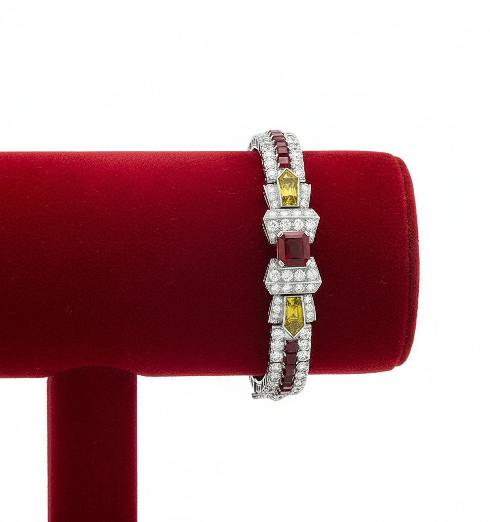 London Estate Art Deco Gem Ruby Diamond Platinum Bracelet Black Star Frost 14336