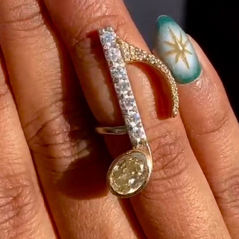 Rock N' Roll Musical Note Natural Fancy Yellow and White 14K Ring