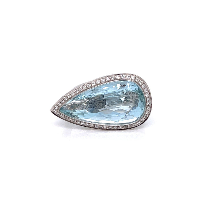 11.98 Carat Pear Aquamarine and Diamond Ring
