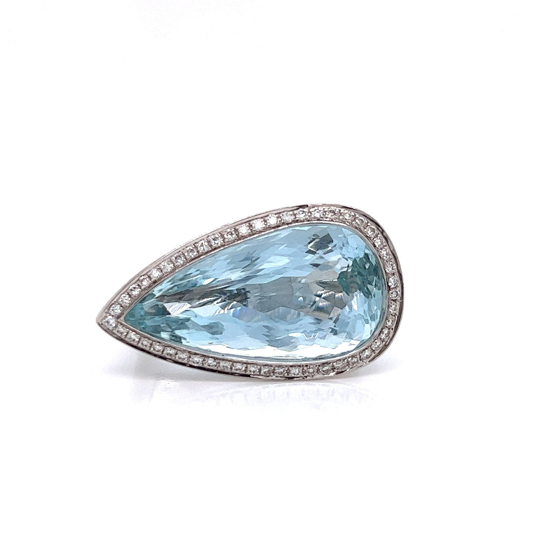 11.98 Carat Pear Aquamarine and Diamond Ring