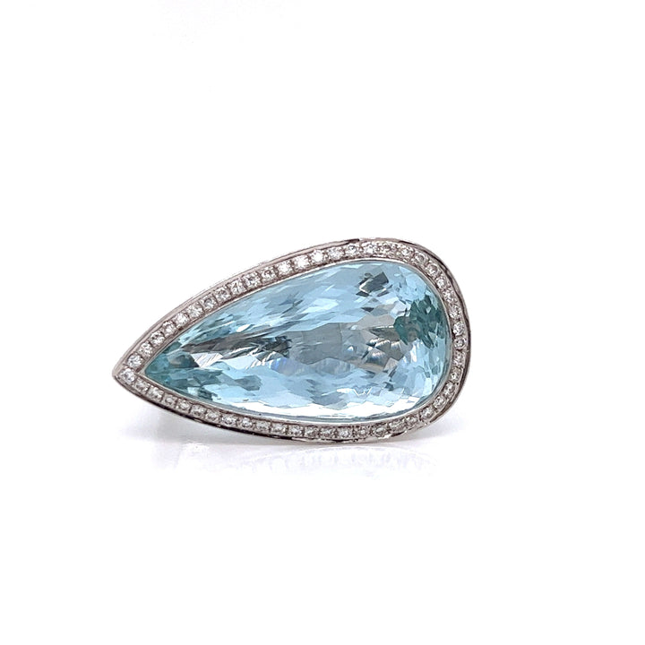 11.98 Carat Pear Aquamarine and Diamond Ring