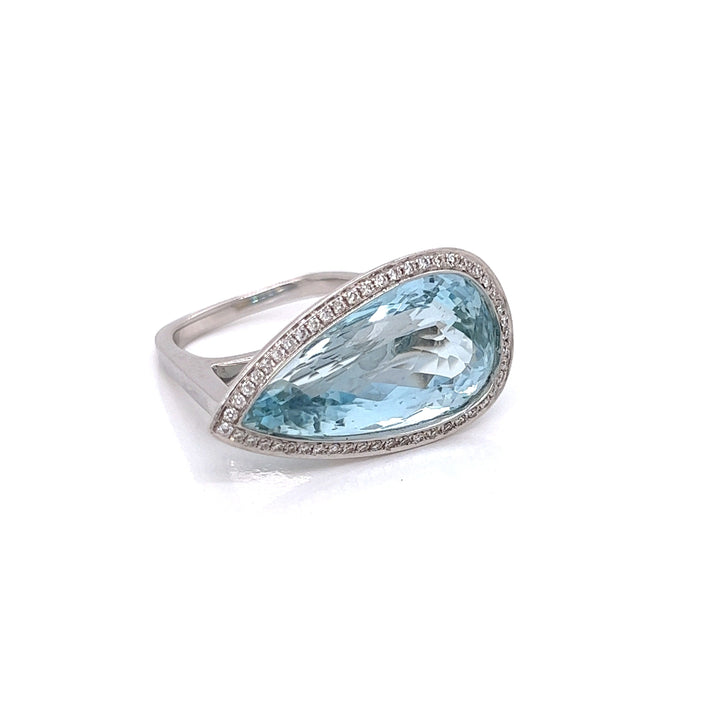 11.98 Carat Pear Aquamarine and Diamond Ring