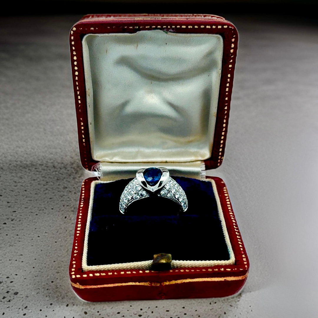 Sapphire, Diamond and 18K White Gold Tapered Ring