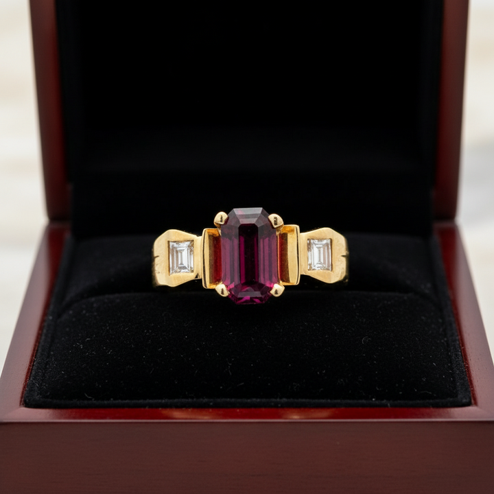 Estate 2.90 ct Garnet Diamond 14K YG Ring 15502