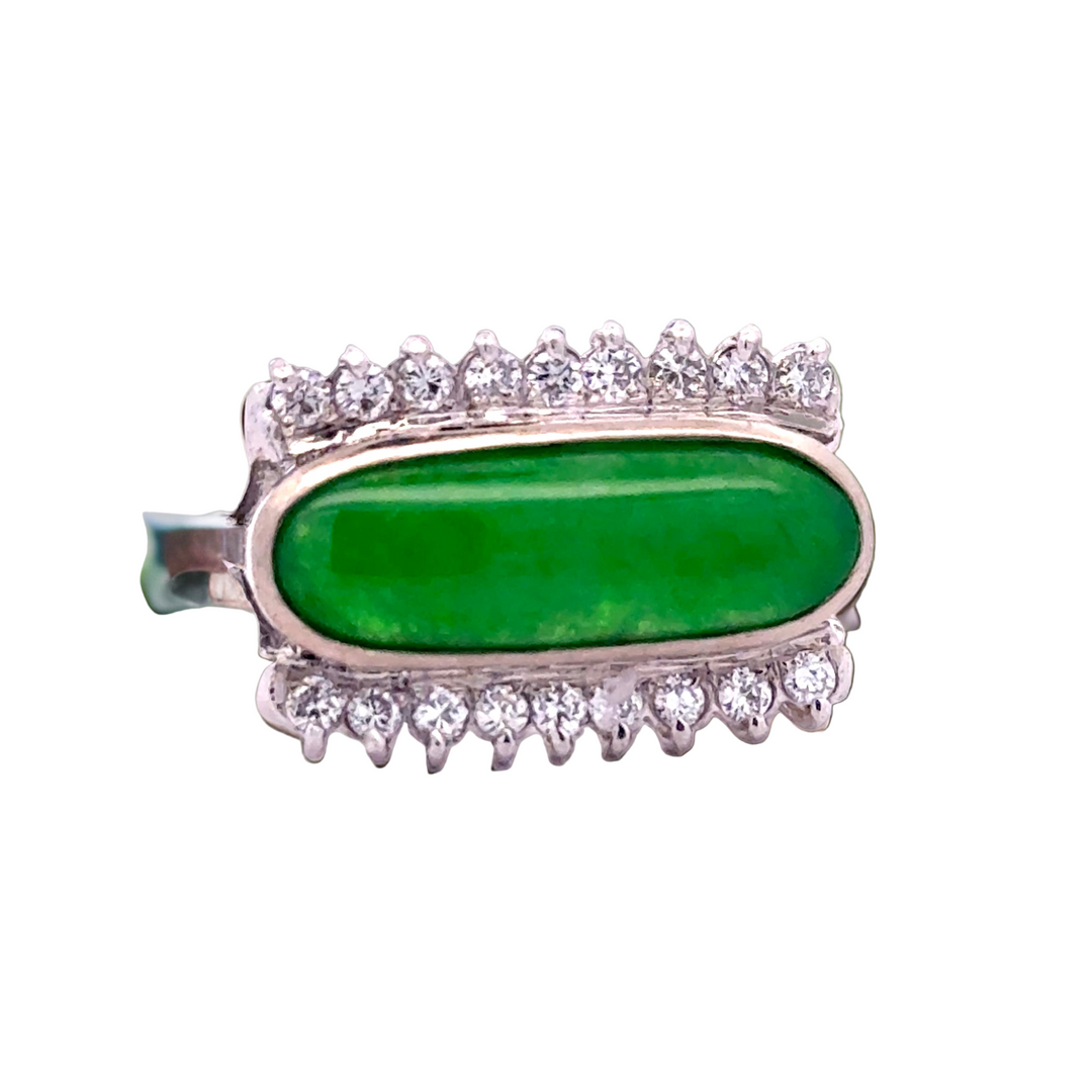 Estate Jadeite Diamond 18K WG Ring 15499