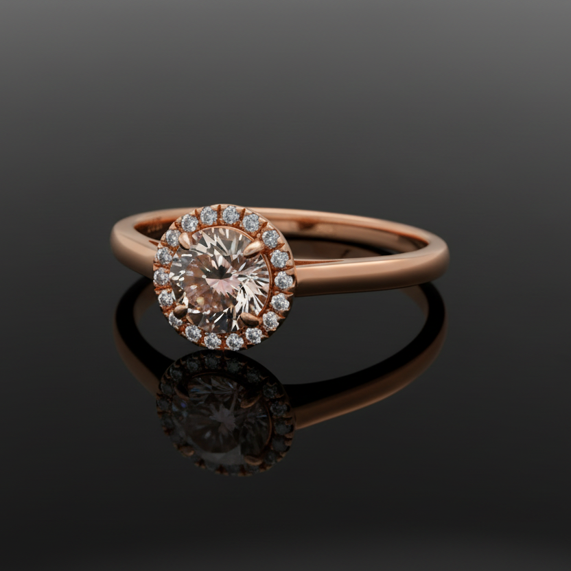 Morganite, Diamond, and 14K Rose Gold Halo Ring