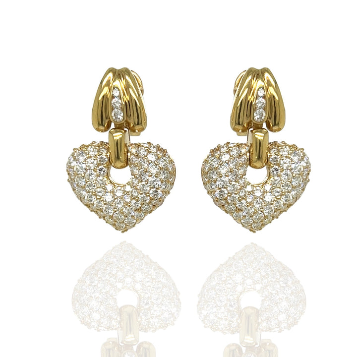 6.00 cttw Diamond Heart and 18K yellow Gold Earrings