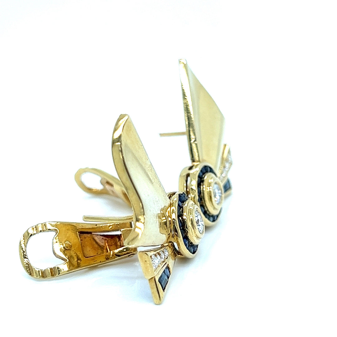 French Designer Retro Diamond and Sapphire Earrings
