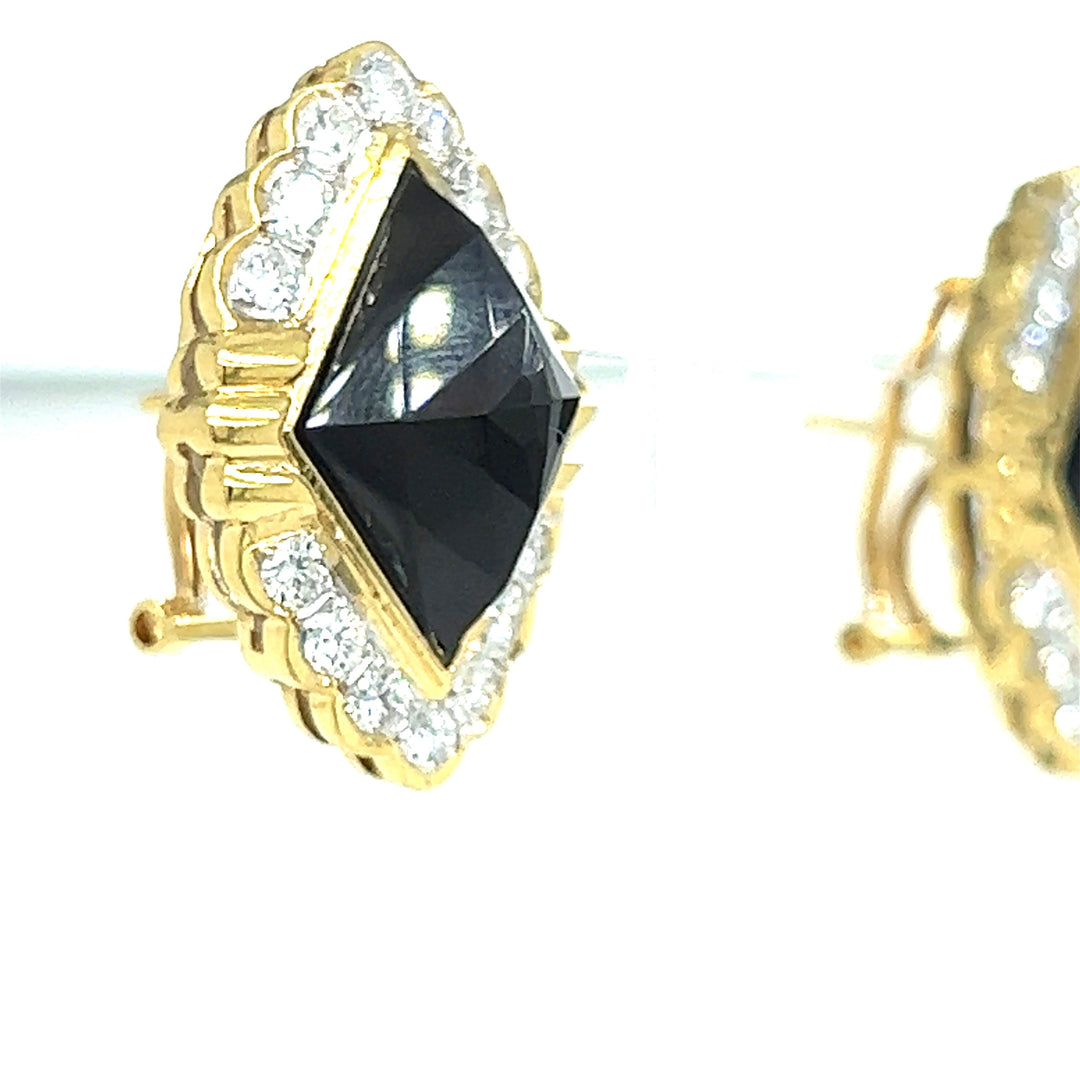 Diamond and Onyx Faceted 18K yellow Gold Earrings